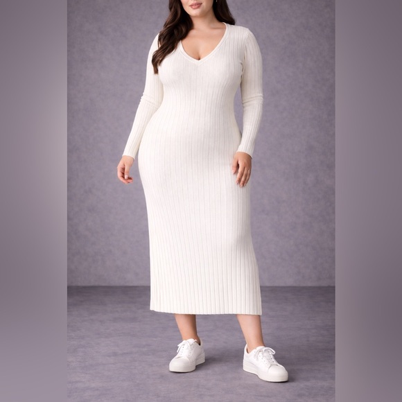 George Dresses & Skirts - George White Long Sleeve Ribbed Dress